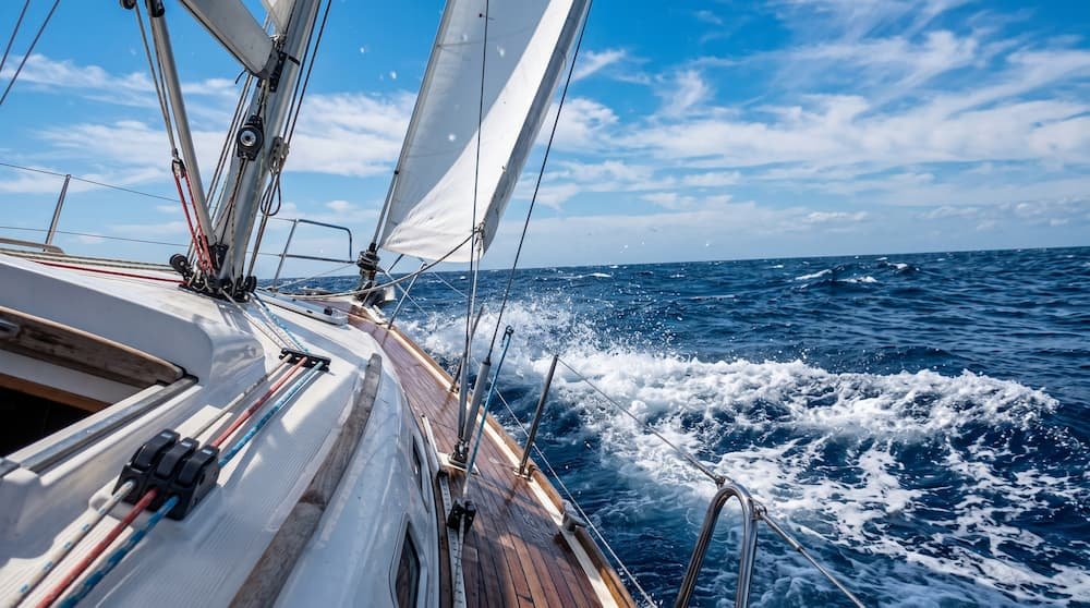 Sailboat navigating with fresh wind and moderate waves, illustrating the Beaufort Scale at sea.